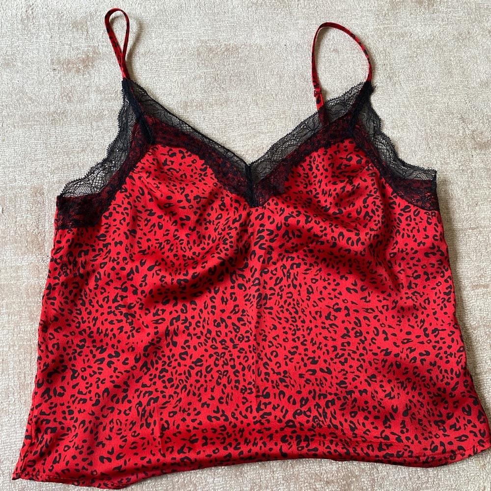 Red cheetah and Black Lace Cami/Tank